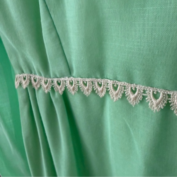 🌿 Vintage 60s Green Prairie Maxi Dress Lace Trim Boho Romantic XS/S 🌿 - Picture 6 of 16